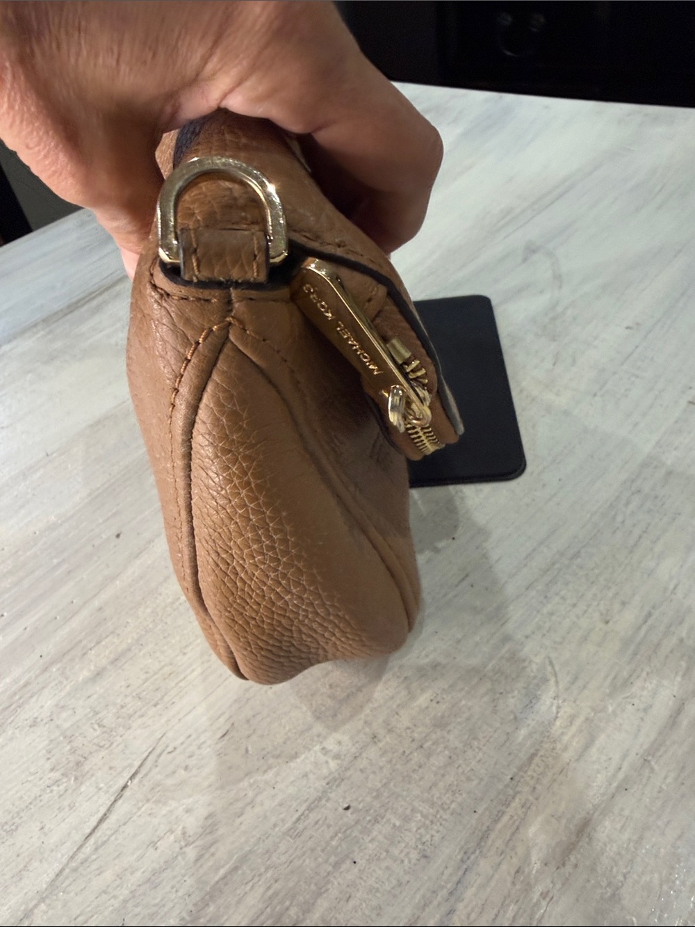 Michael Kors Brown Pebbled Leather Crossbody with Gold Plate- Needs strap - Picture 3 of 11